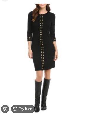 Black Stud-Trim Sheath Dress